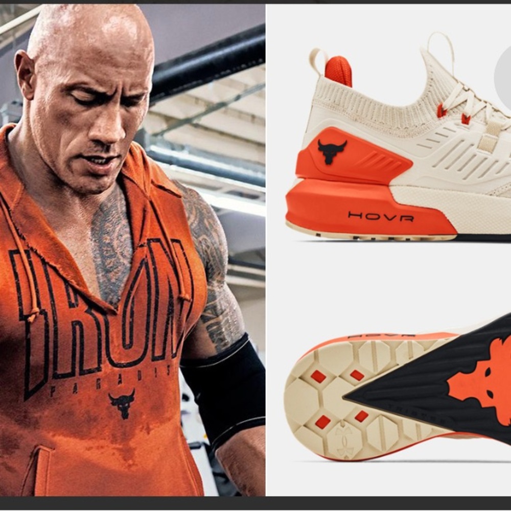 Under Armour White and Orange Sneakers project rock shoes workout running